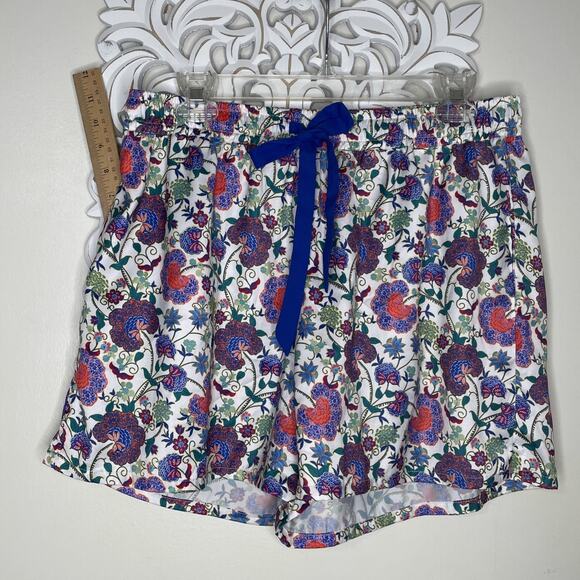 SUMMERSALT size LARGE Pajama Set Button up Short Sleeves Shorts BLUE Red Floral - Picture 12 of 16